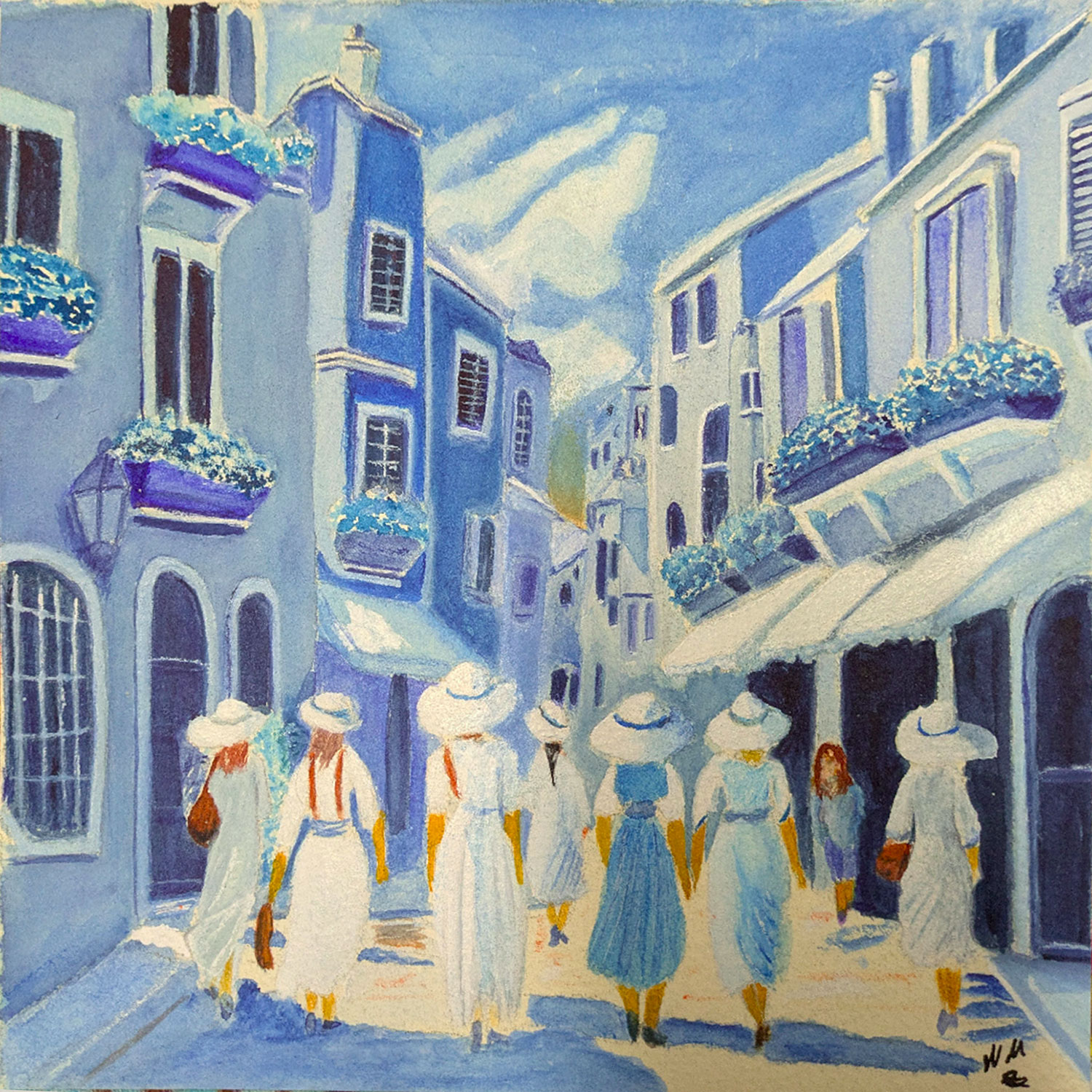Murmure du monde, bleu mediterranée-flânerie urbaine, titre : La révolution des chapeaux